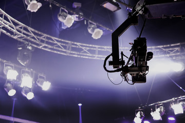 camera record on crane on stage  tv show interview concert industry entertainment production