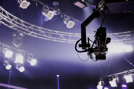 Camera Record On Crane On Stage  Tv Show Interview Concert Industry Entertainment Production