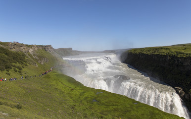 Obraz premium Gullfoss waterfall in Golden Circle popular tourist route in the canyon of the Hvítá river in southwest Iceland