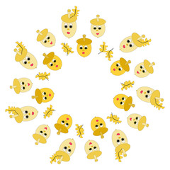 Obraz premium Color acorns on white background with colored leafs.Vector illustration.