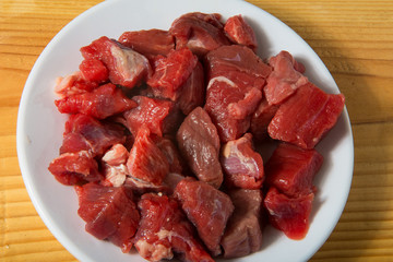 Finely chopped meat on a plate.