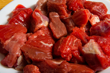 Finely chopped meat on a plate.