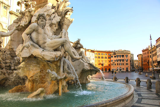 Fountain of the Four Rivers (Fontana dei Quattro Fiumi) in Piazza Navona,Rome, Italy
