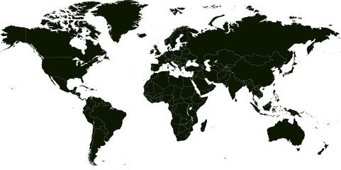 Fototapeta na wymiar Carte du monde noire sans antarctique