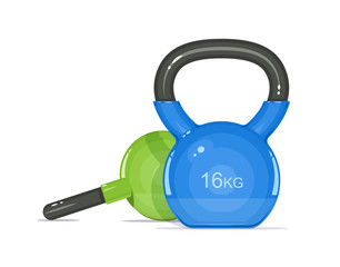 Kettlebells. Equipment for fitness. Sport inventory. Isolated