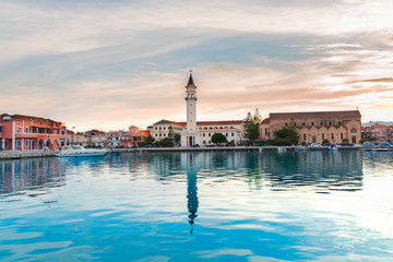 Obraz premium sunset over in Zaante town harbor, Zakinthos Greece