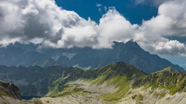 Cloudy Tatra mountains panorama, Poland and Slovakia landscape, time lapse