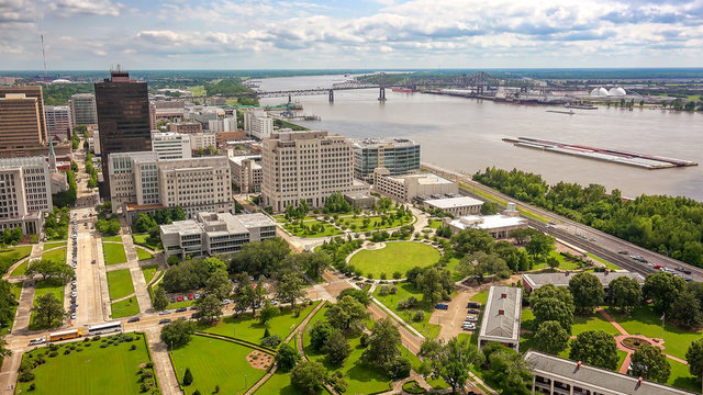 Baton Rouge City Skyline and Mississippi River in Louisiana