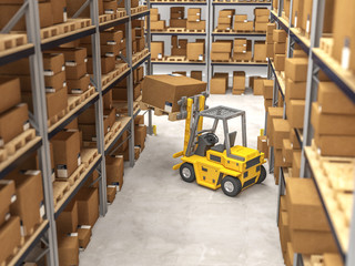 classic warehouse and forklift