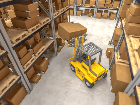 classic warehouse and forklift