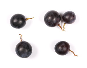 Dark grapes, isolated on white background, top view