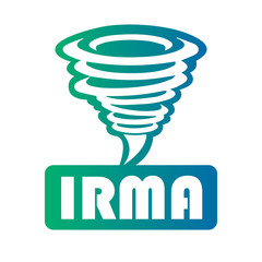 Logo of a multi-colored tornado with an inscription Irma on a white background