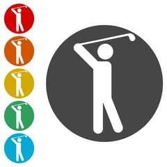 Golf player icons set 