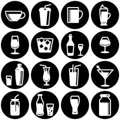 Set of simple icons on a theme Restaurant, alcohol, glass, dishes, drinks, bar, cold, hot, strong, vector, set. White background