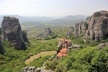 Fototapeta na wymiar Beautiful landscape of Meteora. Monastery of Rousanou. Kalambaka, Kastraki, central Greece.