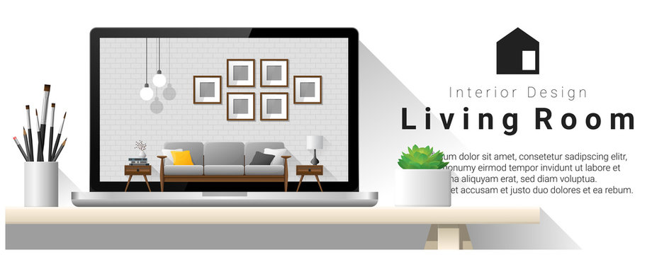 Modern living room interior design background , vector , illustration