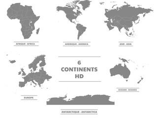 Obraz premium Cartes des 6 continents en haute définitions