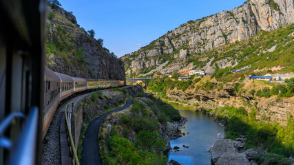 View from the Serbian train on the mountains in Montenegro