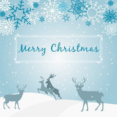 Merry Christmas - blue christmas background - snow - deer - snowflake