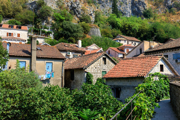 Fototapeta na wymiar Rooftops of the old houses in historical center of Kotor, Montenegro
