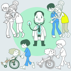 Physiotherapy rehabilitation sessions for people with cardiovascular geriatric and neurological disorders flat icons collection isolated vector illustration