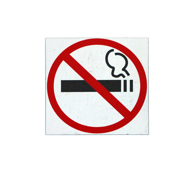 no smoling sign with strikeout black cigarette in red circle on white background isolated