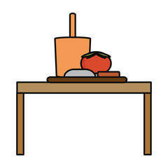 table with cutting board and  icon over white background vector illustration