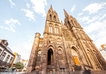 Naklejka premium View on the famous cathedral during the sunset in Clermont-Ferrand city in France