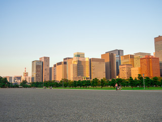 Beautiful big buildings in the Horizont in Hibiya park in Tokyo, Japan