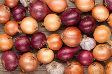 vegetables crop background onions garlic top view