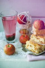 Fresh baked delicious classic American apple pie.Top view, rustic style, copy space