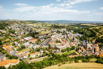 Fototapeta na wymiar Aerial cityscape view on Saint Flour town in Cantal region in France