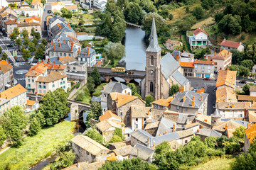 Aerial cityscape view on Saint Flour town in Cantal region in France