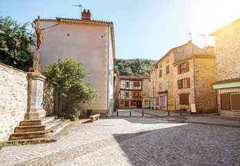 Street view with ancient buildings in Blesle village in Auvergne region, France