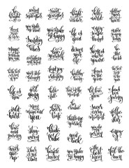 set of 50 black and white hand lettering inscription positive qu