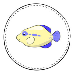 Tropical fish Triggerfish isolated on white background. Cute coral fish cartoon vector illustration.