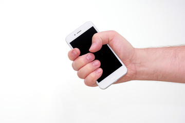 Smartphone in hand, bezel less modern design. white version