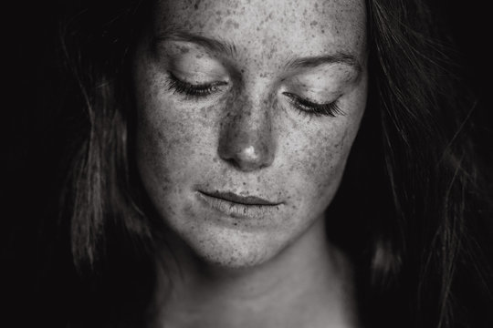 Close up of a beautiful frecked woman