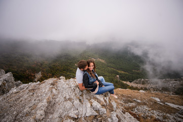 Couple in love outdoors. Autumn day.