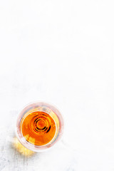 Brandy glass, white background, top view