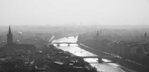 Desaturated landscape depicting Verona in the morning