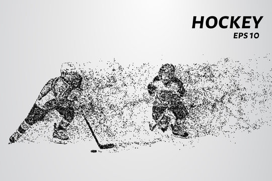 Hockey player of the particles. Silhouette of a hockey player consists of points.
