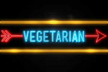 Vegetarian  - fluorescent Neon Sign on brickwall Front view