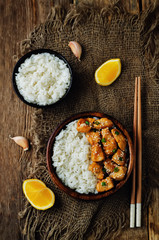 Orange glaze chicken with rice