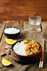 Orange glaze chicken with rice