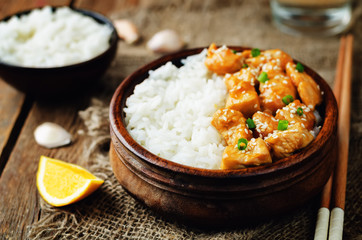 Orange glaze chicken with rice