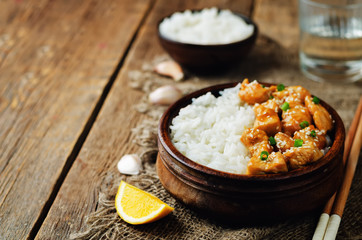 Orange glaze chicken with rice