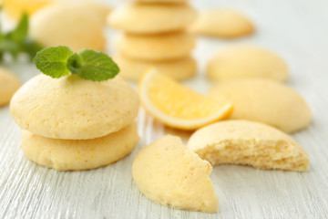 Fototapeta na wymiar Homemade cookies with lemon flavor on wooden table