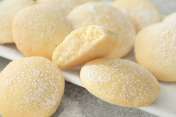 Plate with homemade lemon cookies, closeup