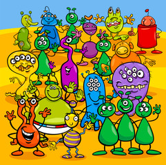 cartoon aliens fantasy characters group